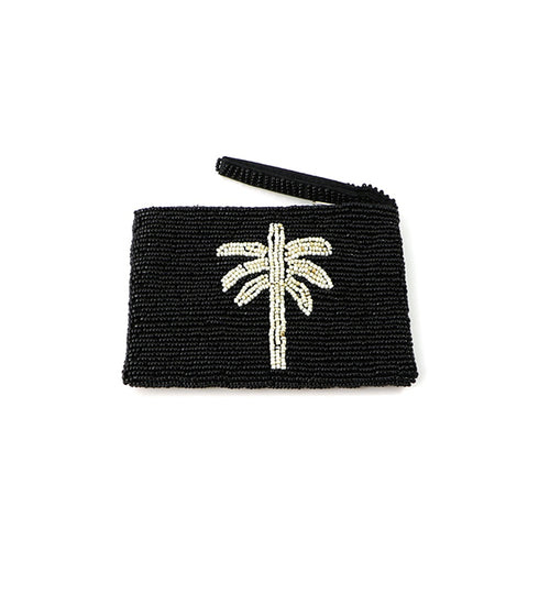 PALM TREE BEADED POUCH BLACK