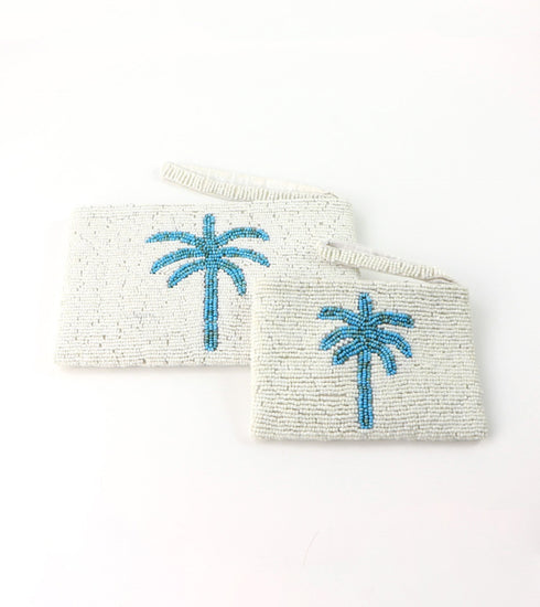 PALM TREE BEADED POUCH WHITE