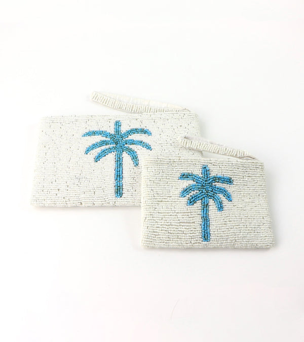 PALM TREE BEADED POUCH WHITE