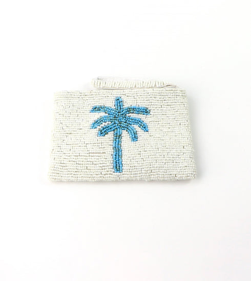 PALM TREE BEADED POUCH WHITE