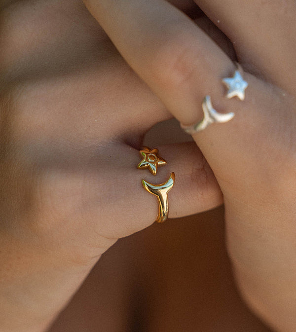 MOON AND STAR ADJUSTABLE RING GOLD