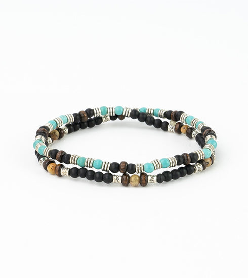 Natural stone and wood double bracelet