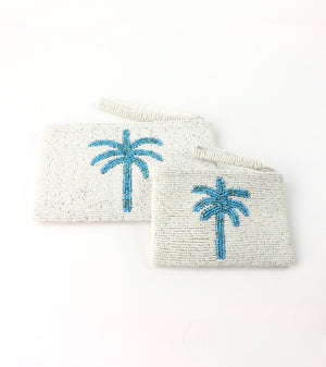 PALM TREE BEADED POUCH WHITE